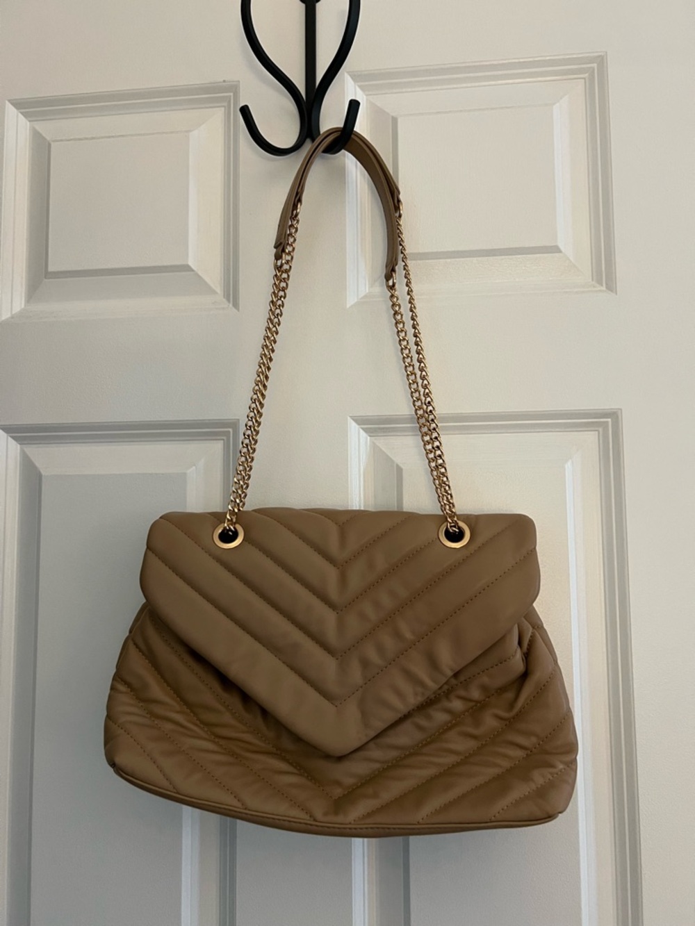 SHEIN Taupe Quilted Chain-Handle Shoulder Bag